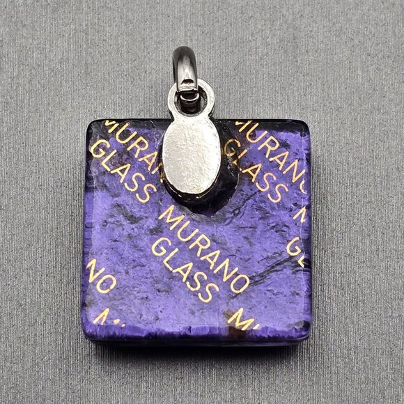 Murano Dichroic Glass Pendant 1"x.75" Purple w/ Millefiori Accent Signed ` - Picture 2 of 4